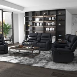 Modern Leather Reclining Sofa & Sofa Love