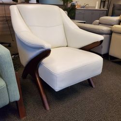 Real Leather Single Chair Solid Wood Frame