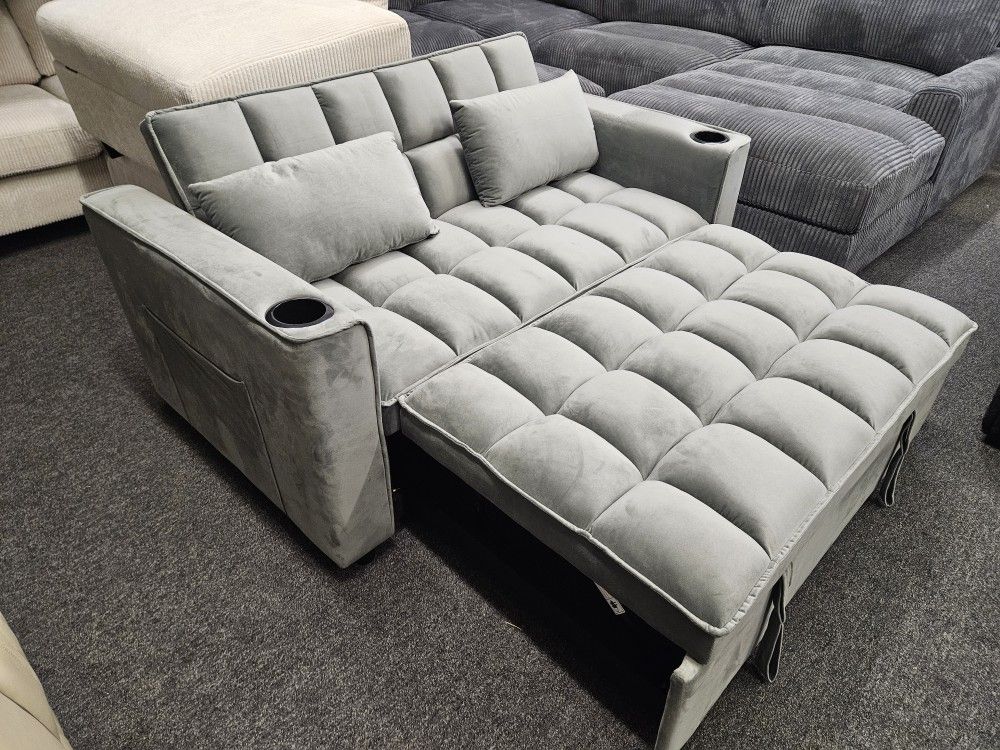 Brand New Sofa Pull Out Bed Futon Grey With USB OUTLET $389