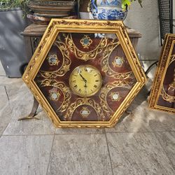 Golden Empire Wall Clock W Limoge Inserts Vintage 