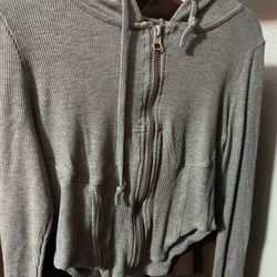 Cute Gray Corset Zip Up Sweater