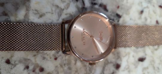 Coach round gold watch with stainless steel mesh band $40 firm
