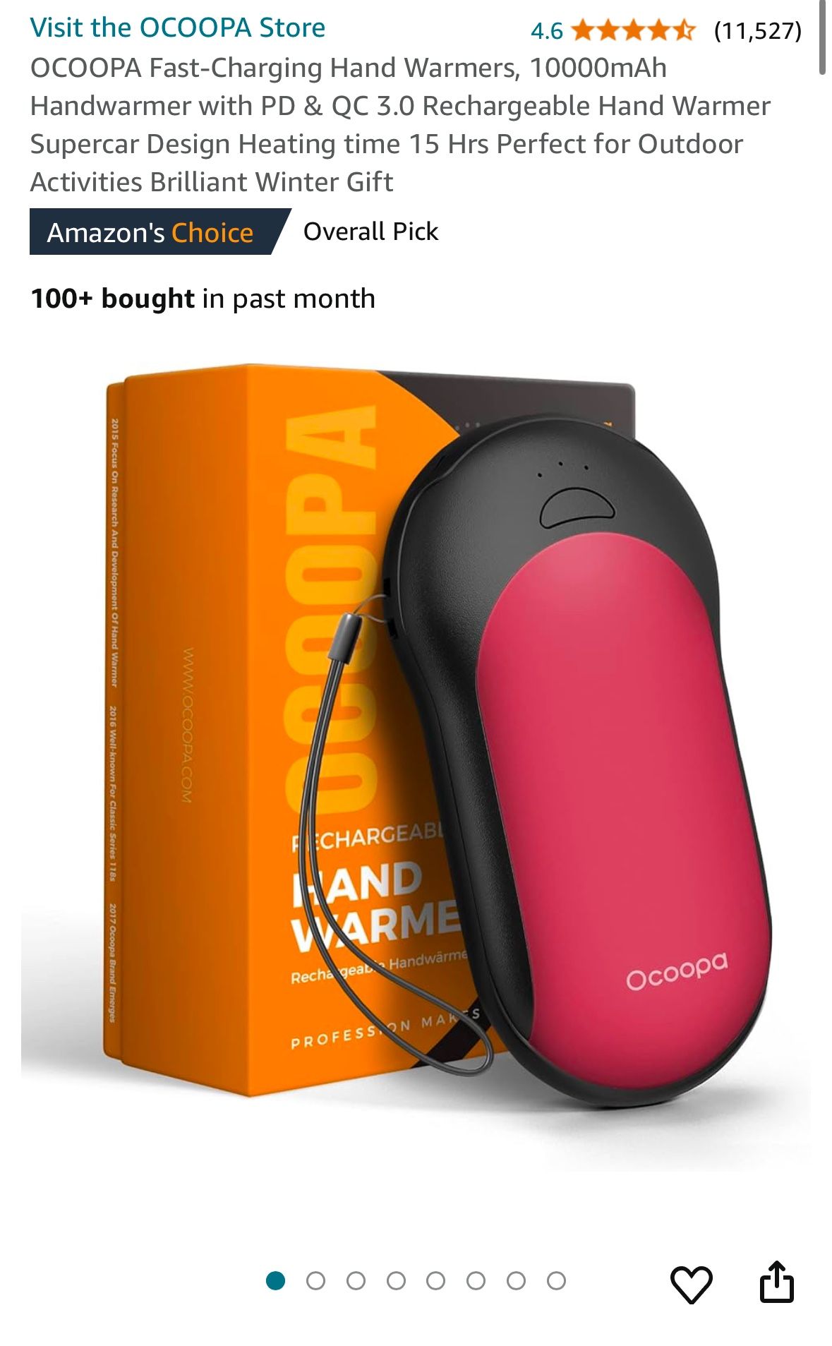 OCOOPA Fast-Charging Hand Warmers, 10000mAh Handwarmer with PD & QC 3.0 Rechargeable Hand Warmer Supercar Design Heating time 15 Hrs Perfect for Outdo