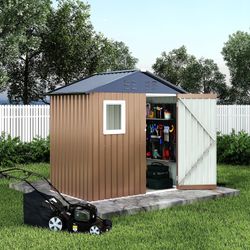 6x4 ft outdoor metal storage shed with base, window – lockable door and vent, large garden tool shed, suitable for backyard, patio, lawn