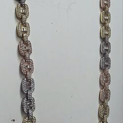 12mm 28 In Italian Gold Filled Iced Out Mariner Link Chain