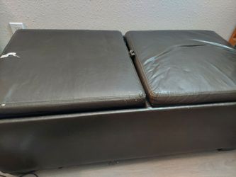 Brown Faux Leather Storage Ottoman with Tray Tops