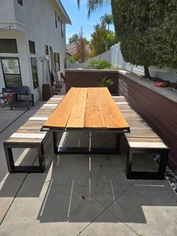 Outdoor Dining Table with Two Benches