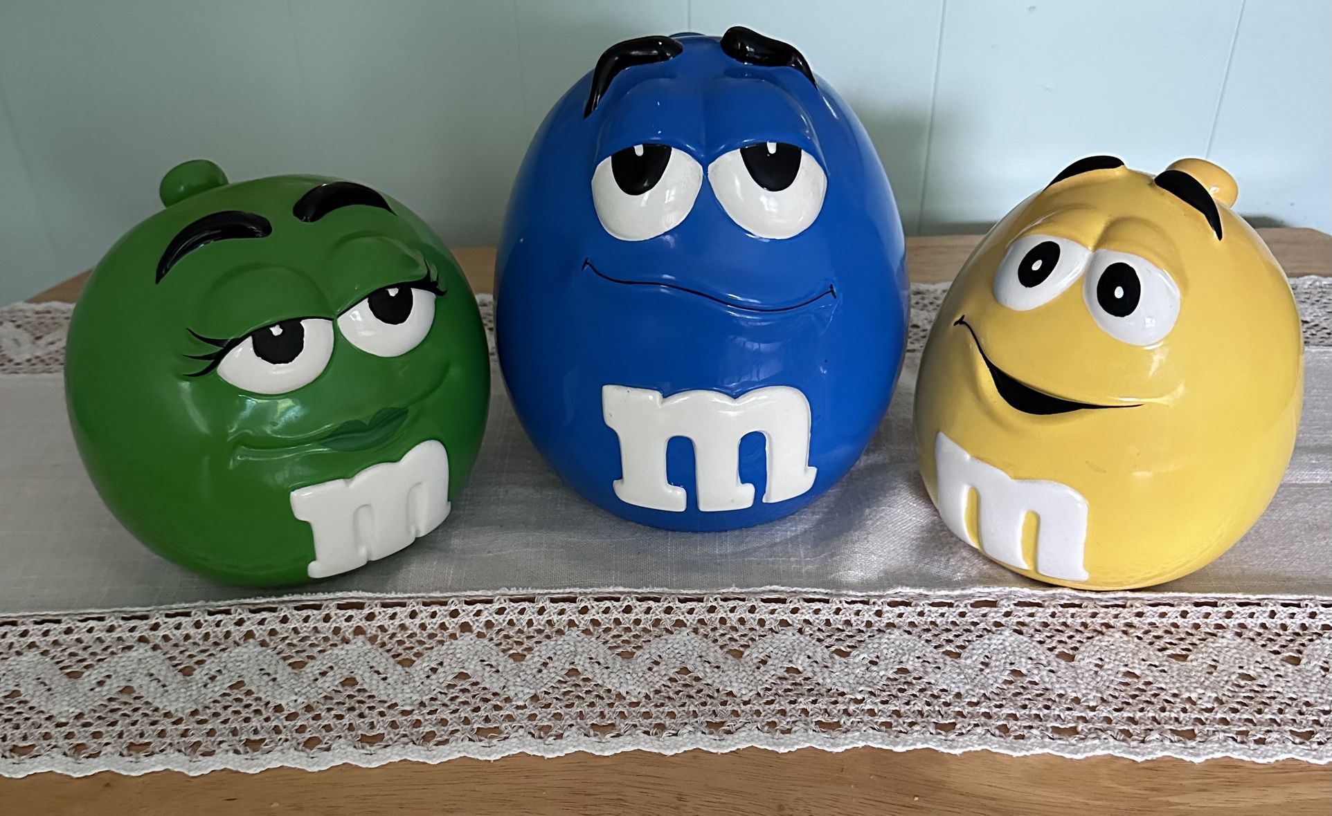 Ceramic M&M Cookie Jars Collectibles Green/Blue/Yellow