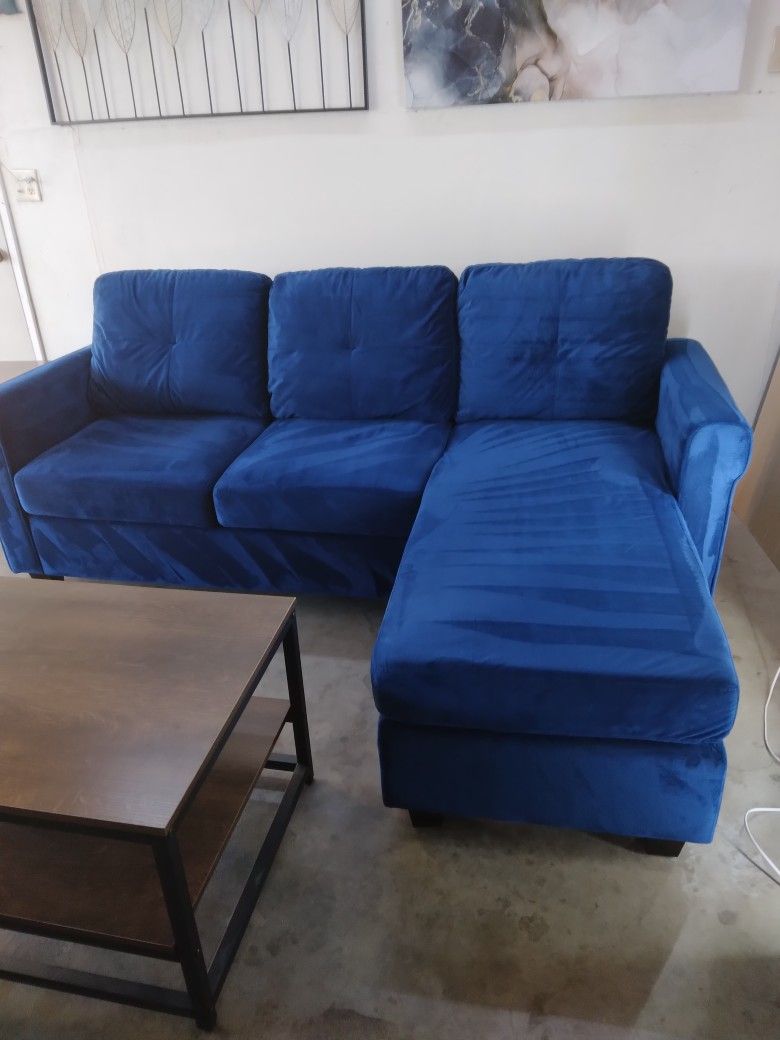 Blue Velvet L Shape Sofa Free Delivery