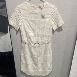 Michael Kors White Ribbed Sheath Mini Dress.