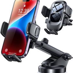 Phone Holders for Your Car【Military Grade Suction Ultra Strong Base】 Phone Mount for Car Windshield Dashboard Air Vent for iPhone, Samsung, Google, No