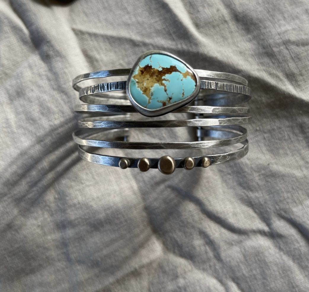 Silver Stacked Bracelet —Royson Turquoise — Cuff