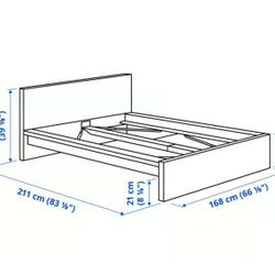 Queen Ikea Malm bed with 4 storage boxes