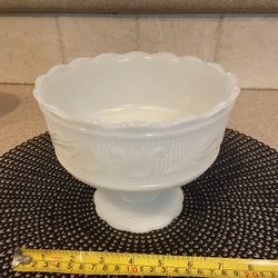 Vintage 1960 Milk Glass Pedestal Bowl