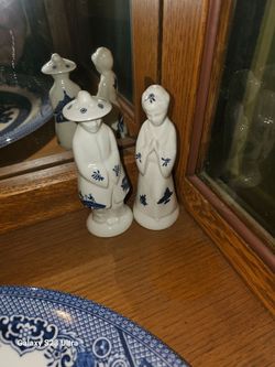 Blue and White Ceramic Figurine Salt and Pepper Shakers