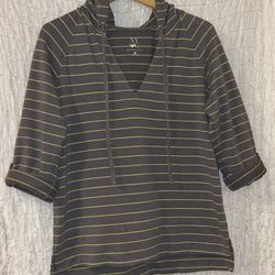 NY & Company: Striped Gray and Yellow Hoodie, Size: Medium