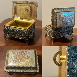 Vintage Sankyo metal ornate Musical jewelry trinket box