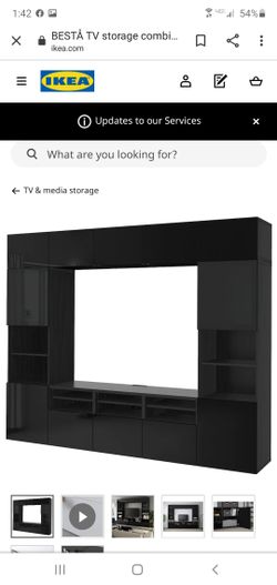TV storage combination/glass doors, black