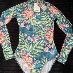 New AXESEA Floral Long Sleeve Swimsuit Size 6