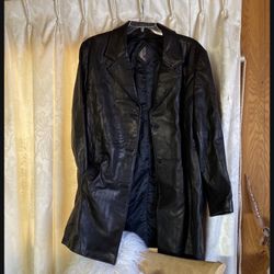 Adults  Mens  🧥 Coat  Leather  100%  Black   Sz  2XL