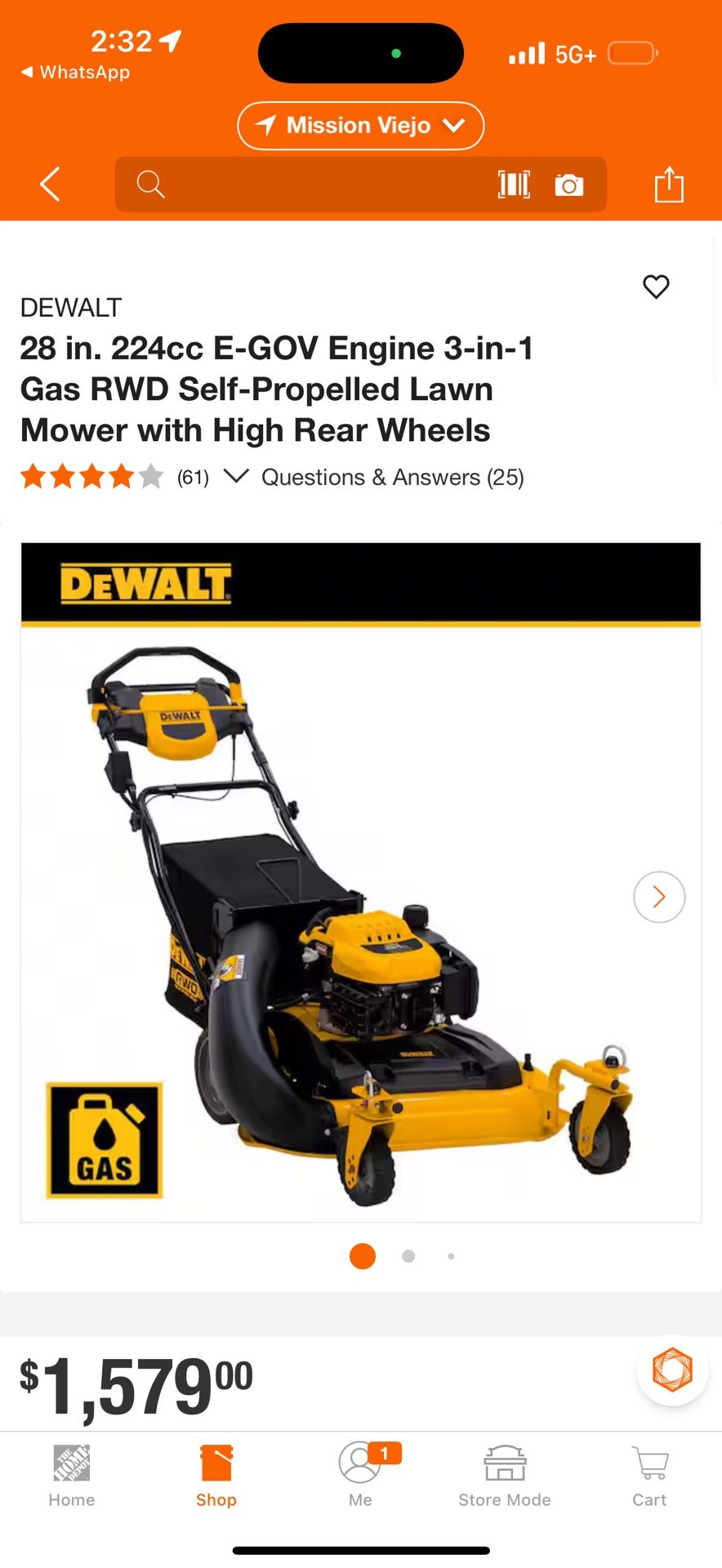 DEWALT 28 In 3 In 1 GAS SELF PROPELLED LAWN MOWER