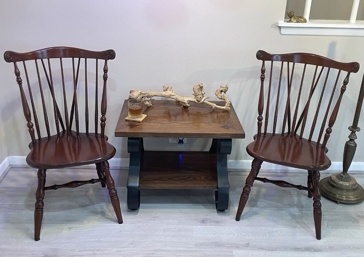 Vintage Ethan Allen Sheffield Solid Cherry Duxbury Fiddleback Chairs Set Of 2