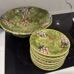 Large Salad Bowl And Small Salad Plates 