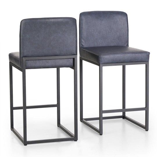 New 24 PU Leather Counter Height Bar Stool with Metal Frame Set of 2