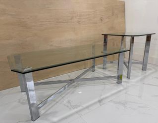 Juego de 2 Mesas de Vidrio con Base Cromada – Modernas y Elegantes