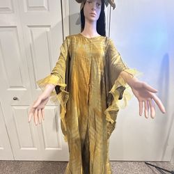 Silk Adire Maxi Dress With Ruffles