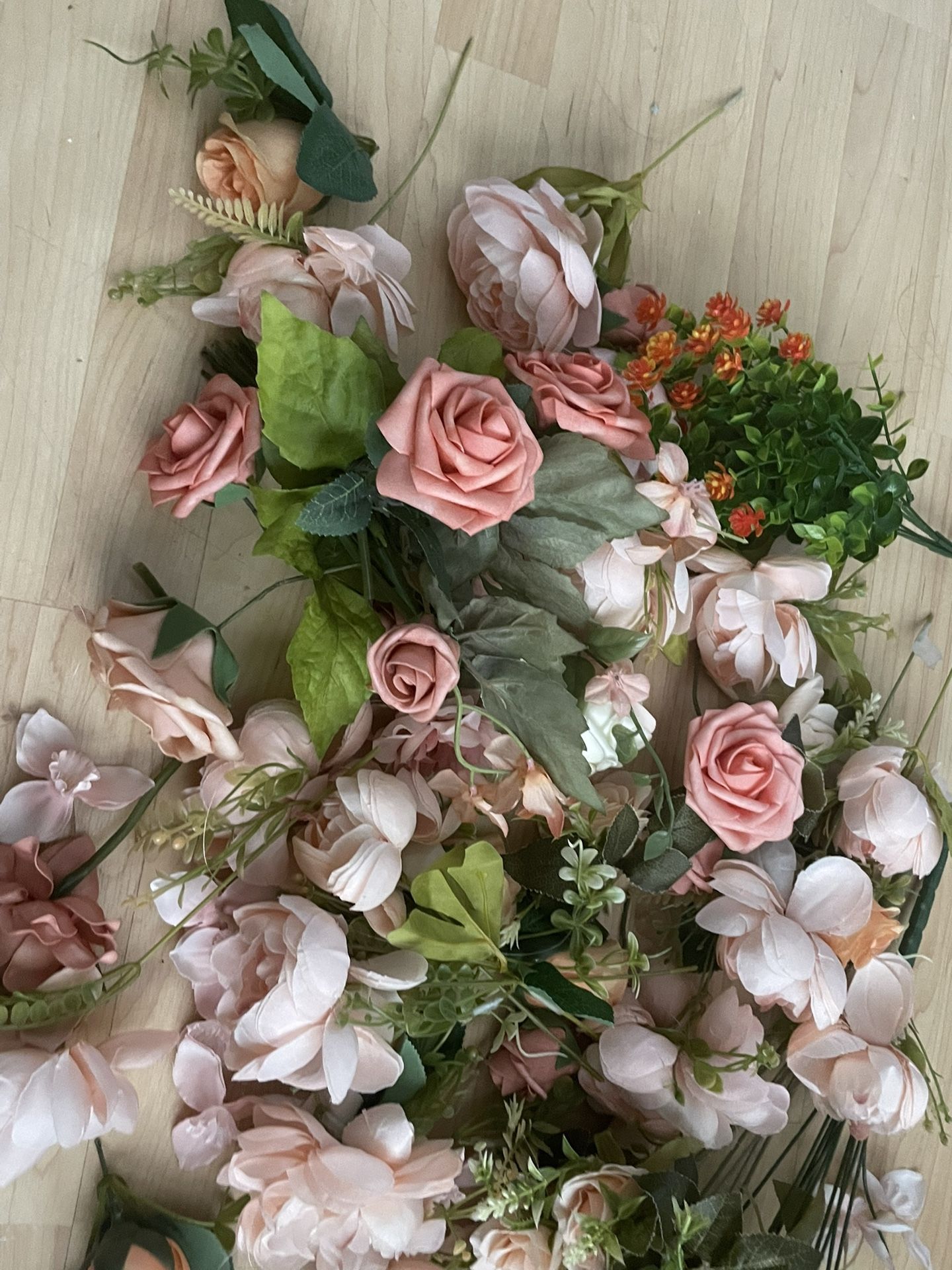 Peach Orange Light Pink Roses Floral Bundle Wedding Quincenera Decorations 20+ Pcs