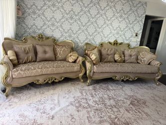 Ornate French Provincial Style Sofa and Loveseat Set