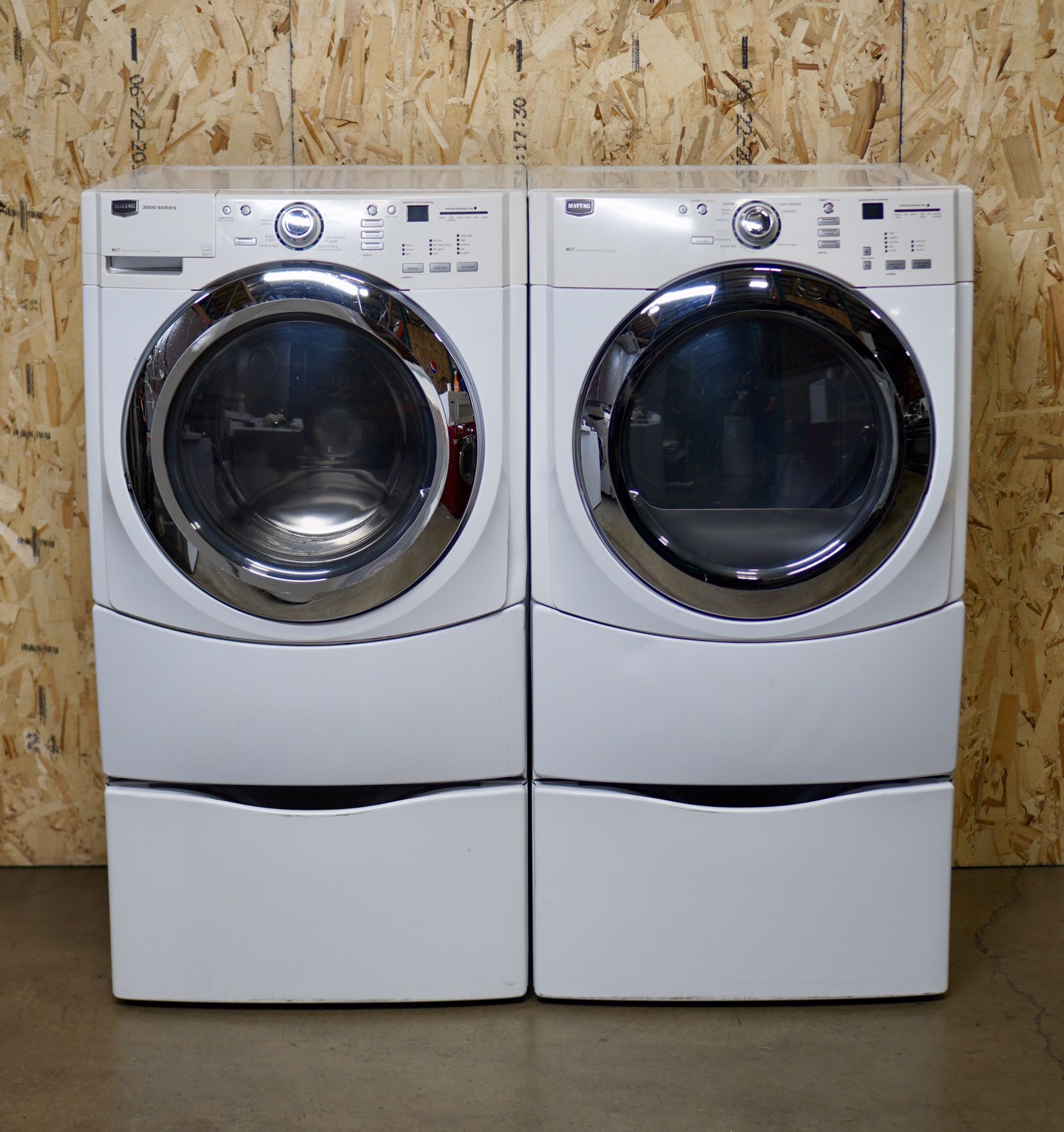 Laundry Set MAYTAG, Front Load, Performance Series, On Pedestals
