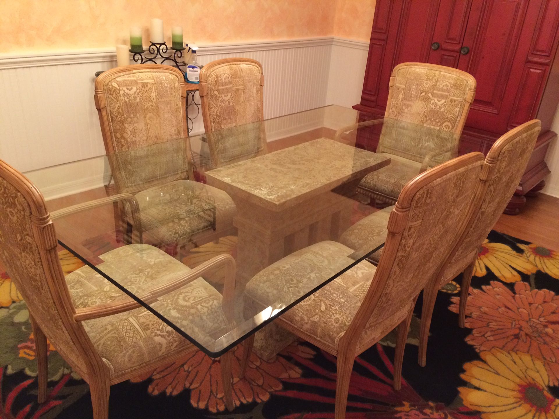Glass dining table and chairs (Ara Collection).