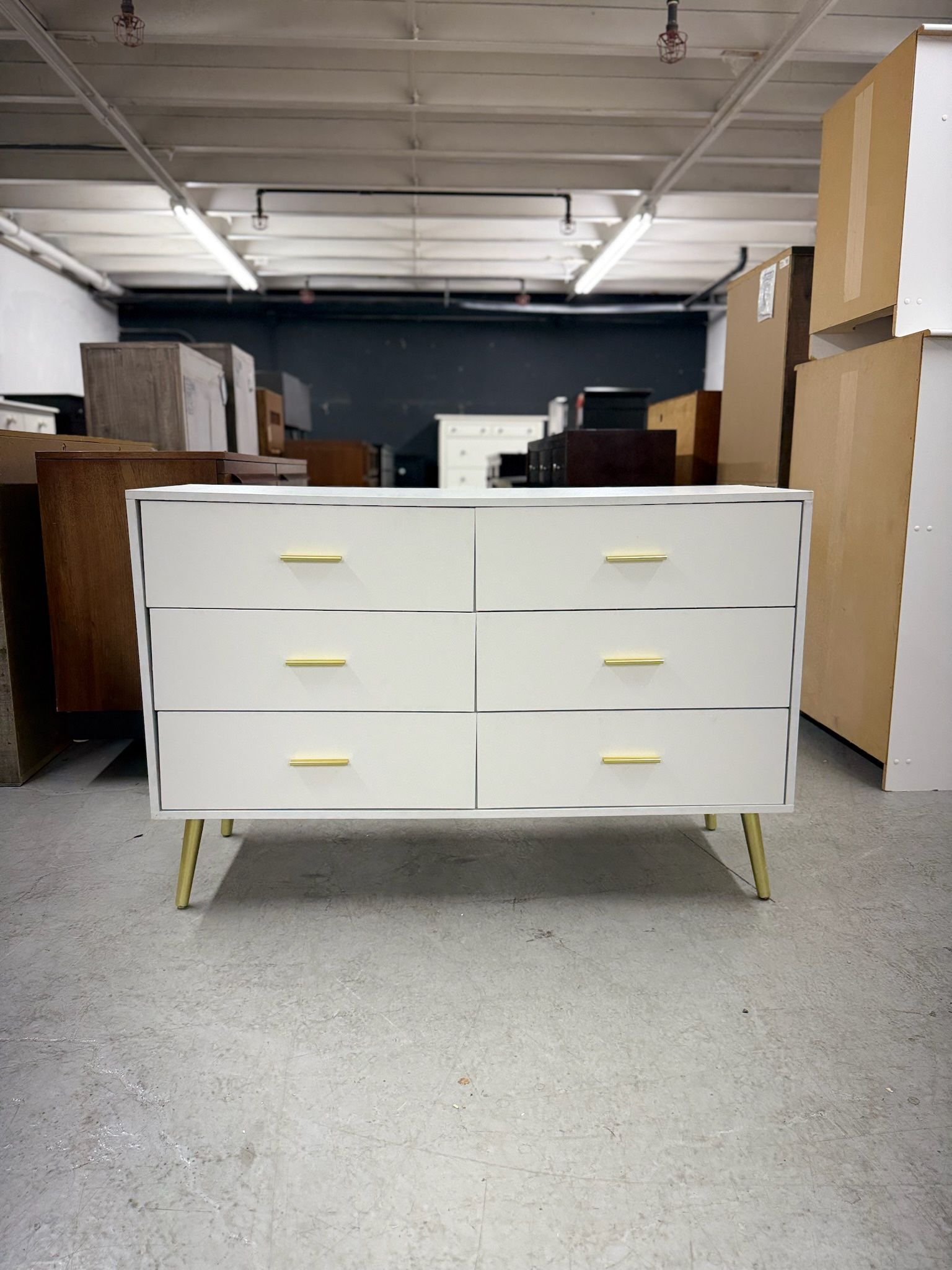 White & Gold 6 Drawer Dresser