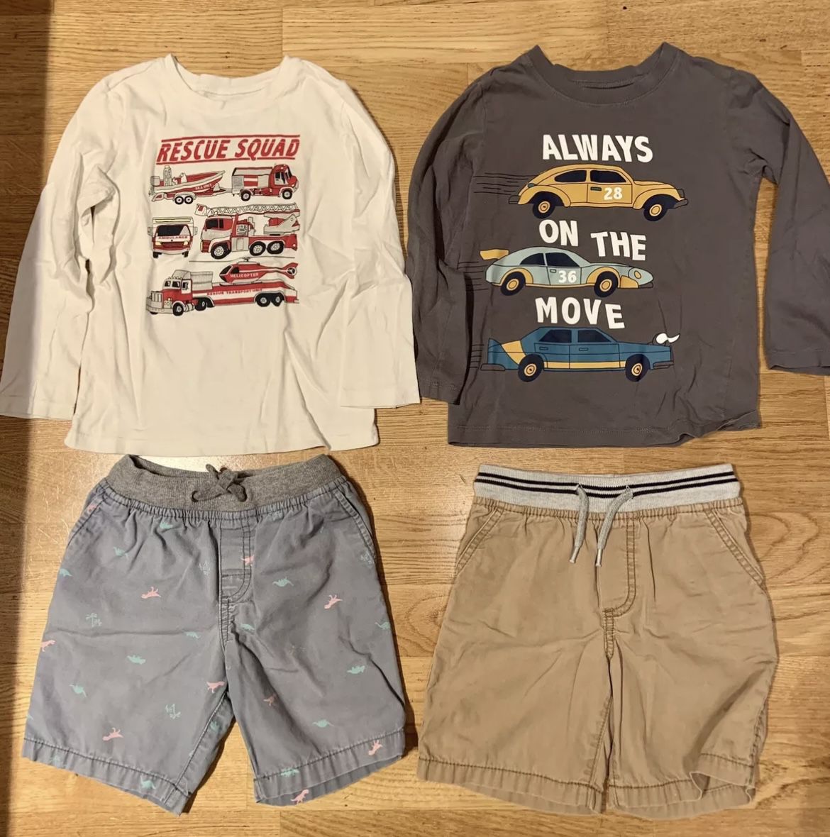 Kids, Boy Bundle (2) 5T Shirts & (2) 4T Short Pants, Carter’s & OshKosh