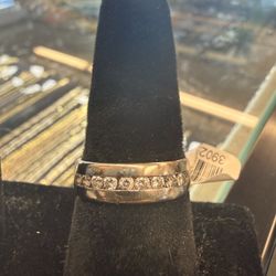 14KT White Gold Band W/ Channeled Diamonds 39029-1