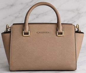 Michael Kors Selma Taupe Saffiano Satchel Crossbody