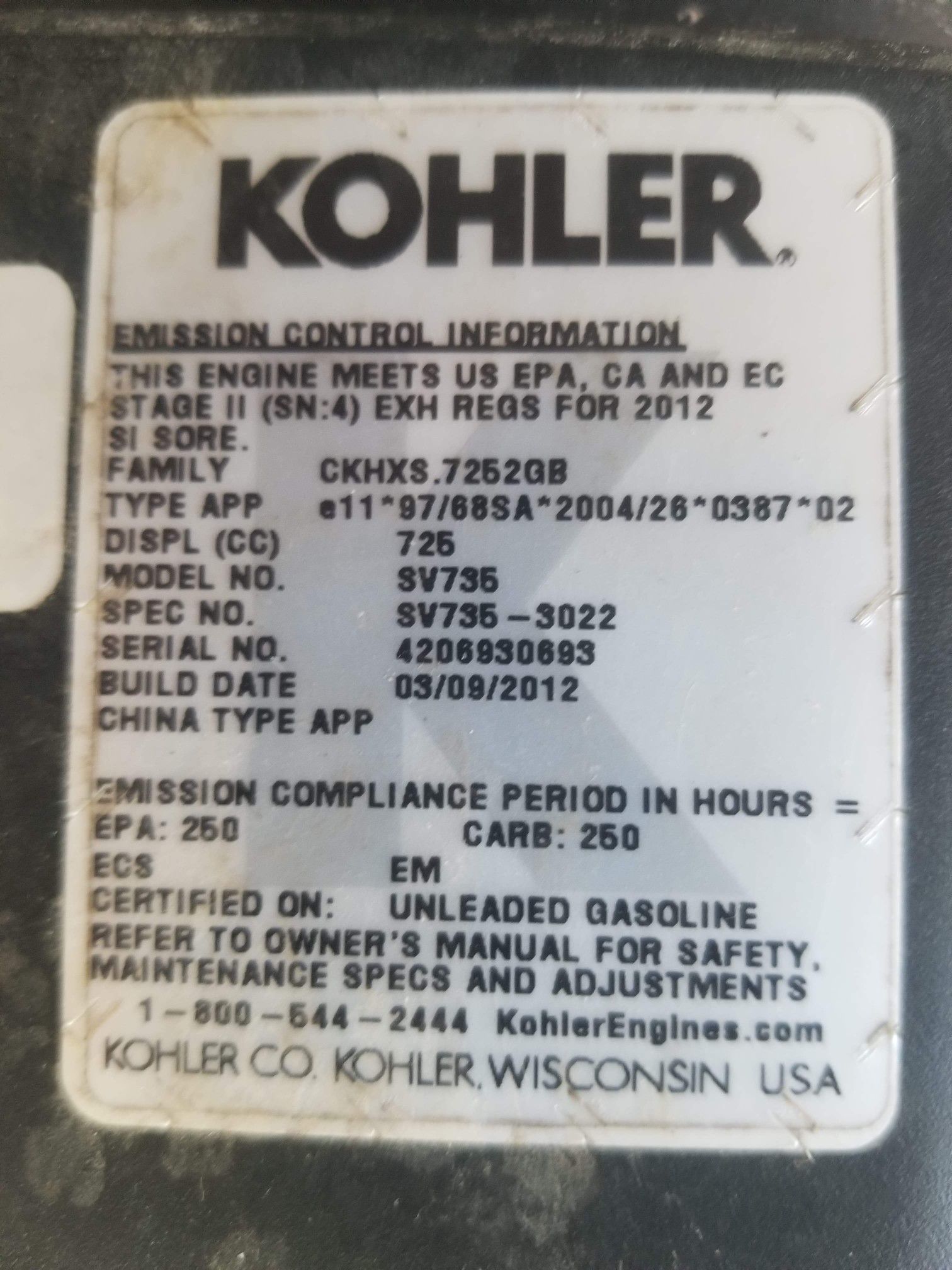 26hp Kohler motor vertical shaft