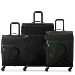DELSEY PARIS x Benetton Color Block Softside Luggage Set of 3 - Black