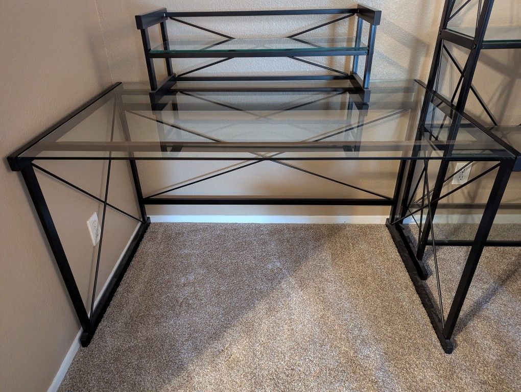 Modern black metal & glass desk