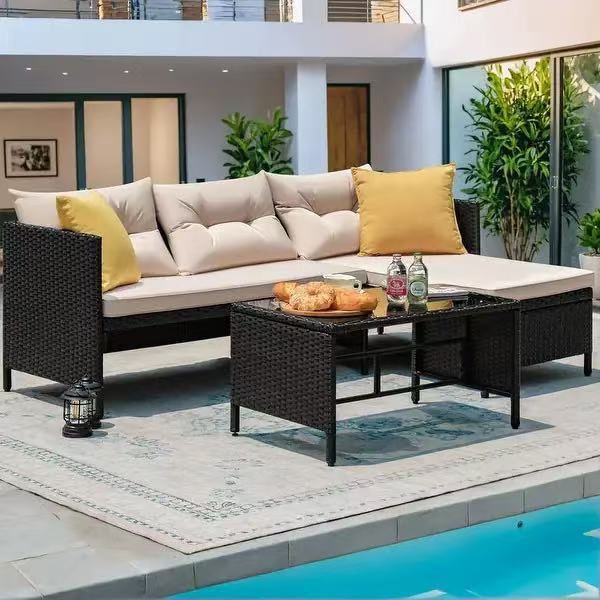 ❤️ 3 Piece Patio Furniture Set Outdoor Wicker Rattan Sectional