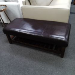 Brown Leatherette Bench W/Shelf.