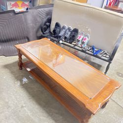 Antique Wooden Coffee Table And 2 End Tables