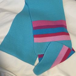 Dreamworks Trolls Knit Scarf - Aqua Blue with Pink Stripes - 60” long x 7” wide