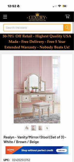 Realyn - Vanity/Mirror/Stool (Set of 3) - White / Brown / Beige