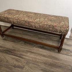 Antique Wooden Upholstered Bench 45”1/2W X  17”D X 18”H In Good Condition $20 Firm On Price