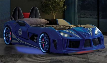 Brand New Blue Race Car Design Twin Bed Frame
