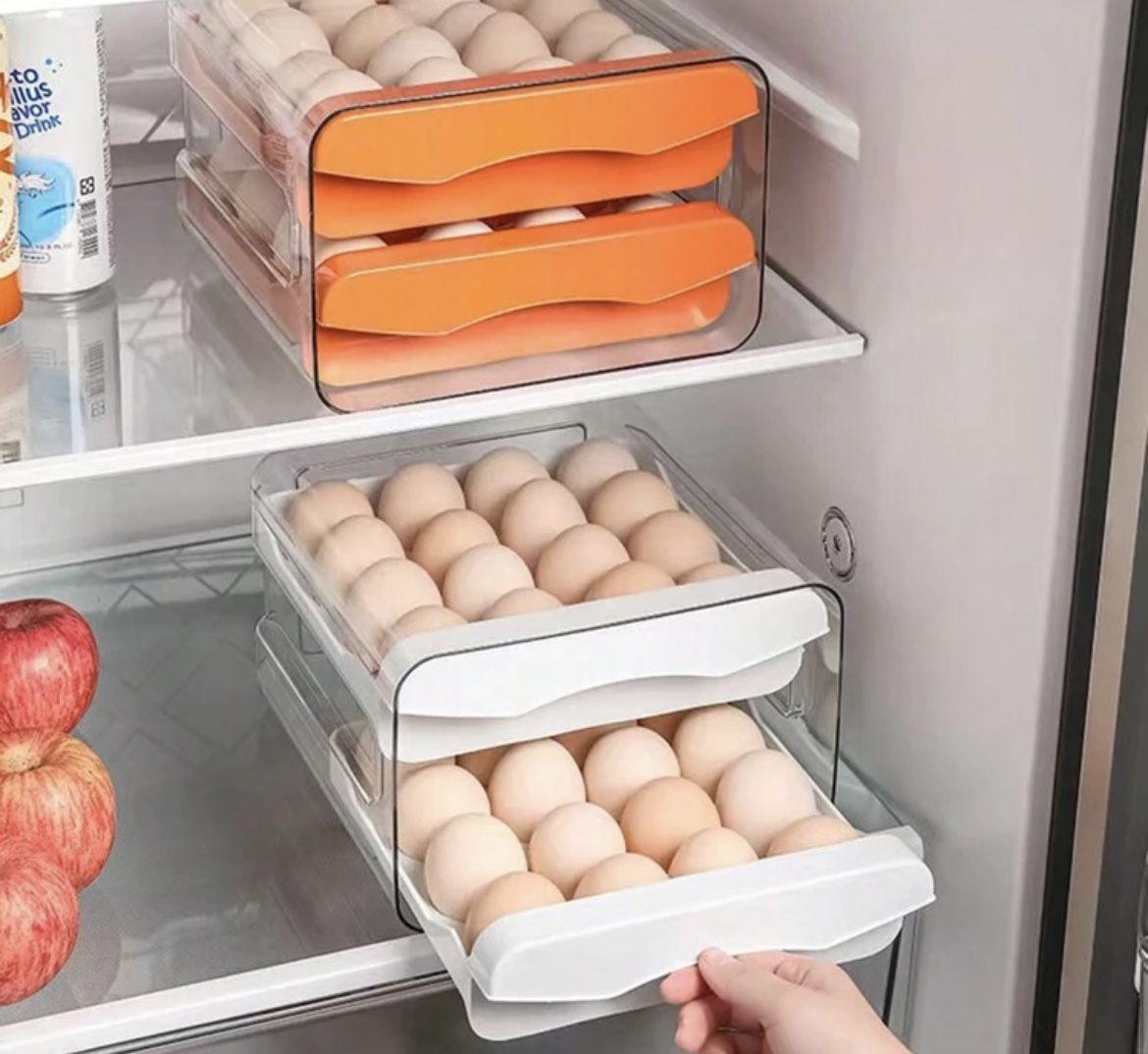 Random Color 1 Pack 2 LayerLarge Capacity Egg Holder For Refrigerator, Egg Storage Container Organizer Bins, Stackable Clear Plastic Storage Container