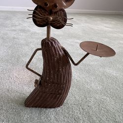 13.5” Tall, Metal Cat Figurine Candle Holder